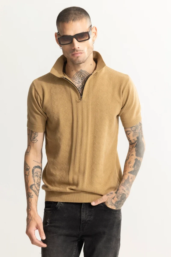 Alpine Knitted Beige Polo T-Shirt