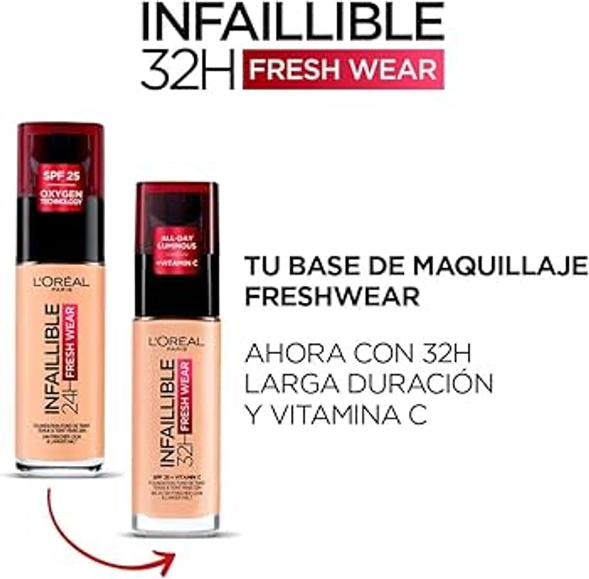 L'Oréal Paris Make-Up, Waterproof and Long-Lasting, Liquid Foundation with SPF 25, Infaillible 32H Fresh Wear Make-Up, No. 180 Rose Sand, 30 ml : Amazon.co.uk: Beauty