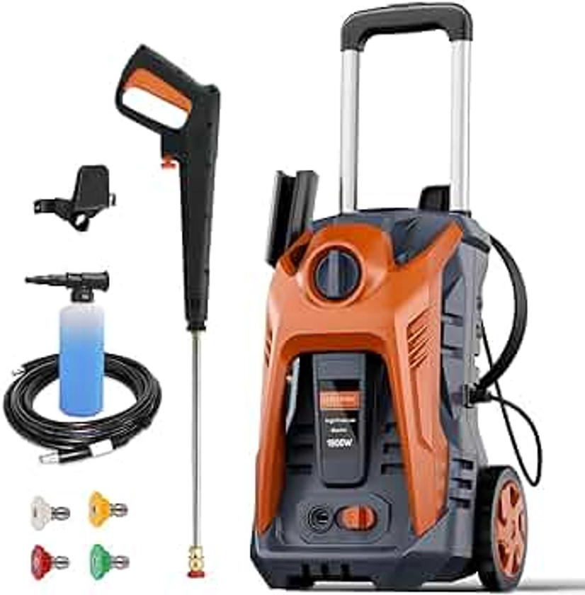 Electric Power Washer 4000 PSI Max 3.5 GPM Pressure Washer with 25FT Hose, 4 Quick Connect Nozzle and 16.9 Oz Soap Tank Orange
