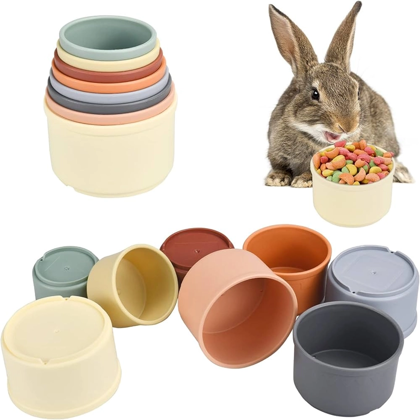 Colorful Multi-Sized Stackable Cup Toys for Bunny Rabbit Gradient Nesting Toys for Small Animals Foraging Playing