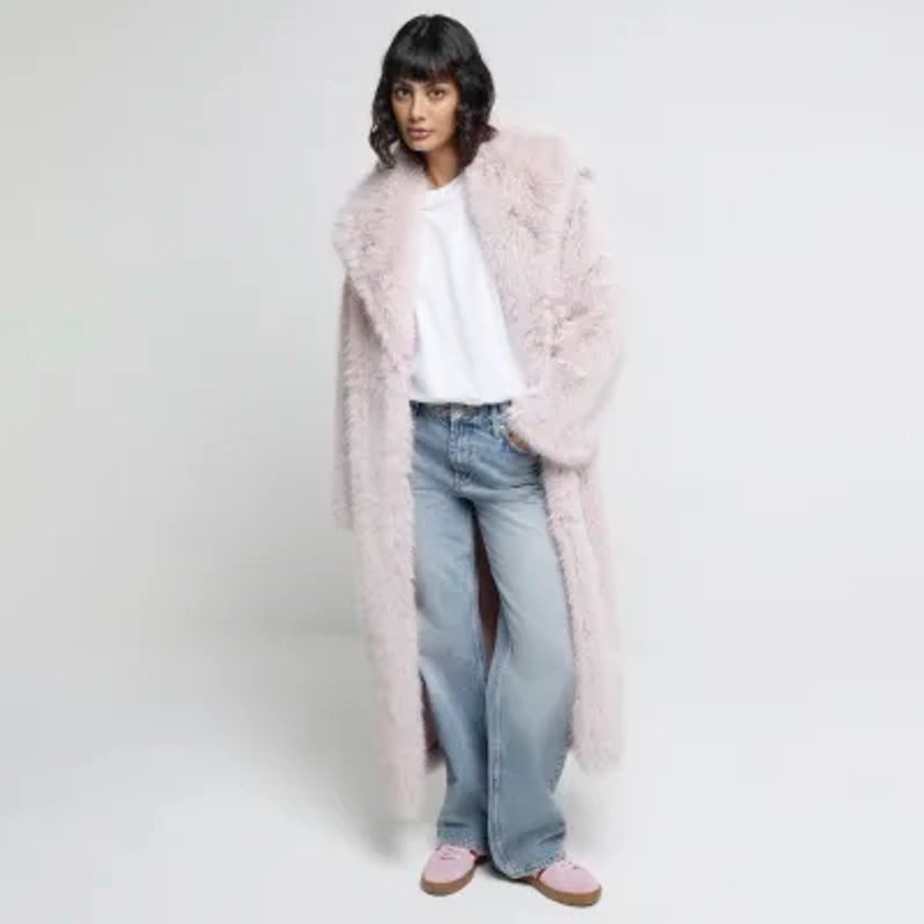 Pink Faux Fur Maxi Coat