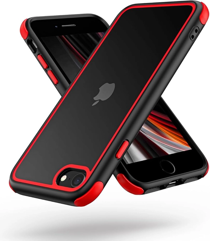 Amazon.com: Mobnano for iPhone SE Case 2022/3rd/2022/2nd Gen, for iPhone 8/7 Case, [Multi-Color][Shockproof] [Dropproof] Bumper Case, [Non-Yellowing] Clear Back Case - Black/Red : Cell Phones & Accessories