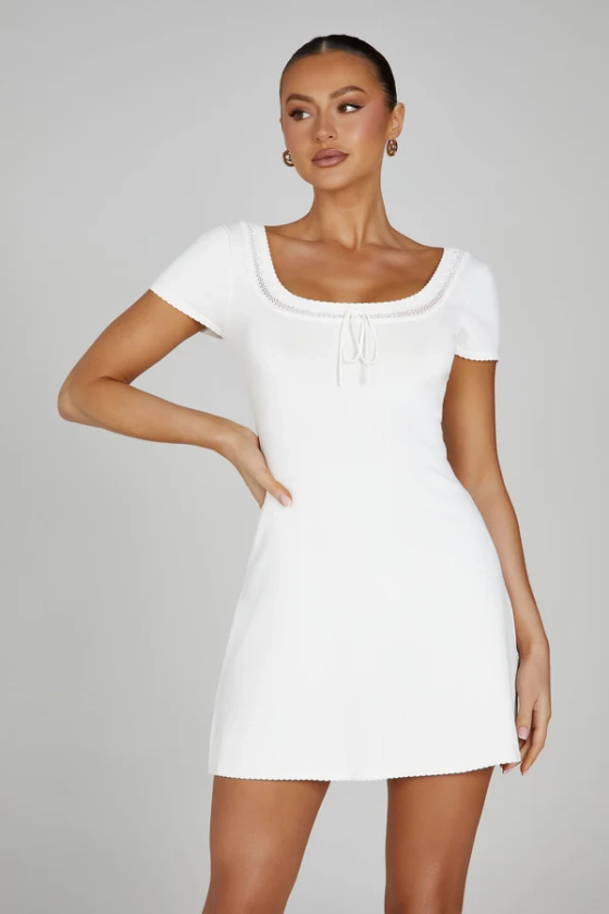 Georgia Pointelle Knit Mini Dress - White