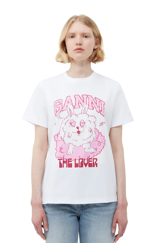 Bright White Relaxed Love Bunny T-shirt | GANNI UK