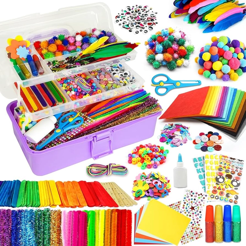 FUNZBO Arts and Crafts School Supplies for Kids - Kindergarten School Supplies Set with Construction Paper, Glue, Pipe Cleaners Craft and Kids' Scissor, Gifts for Girls and Boys Age 4+ (Mega)