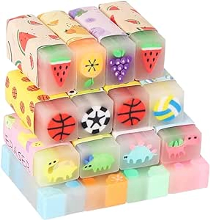 Cute Erasers for Kids Bulk 16 Pack Animal Food Fun Desk Pets Pencil Students School Supplies Prize Gifts Party Favors : Amazon.com.au: Toys & Games