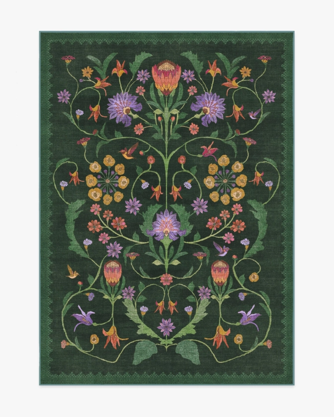 Iris Apfel Protea Forest Green Rug | Ruggable