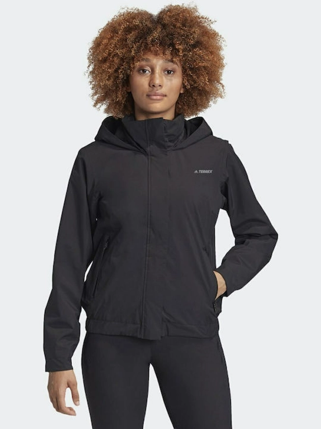 Adidas Terrex AX Rain Jacket Γυναικείο Μπουφάν Πεζοπορίας Αδιάβροχο και Αντιανεμικό Μαύρο FR5774