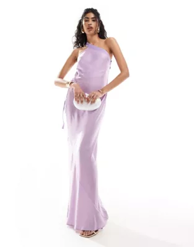 ASOS DESIGN one shoulder maxi dress with grosgrain strap in lilac | ASOS