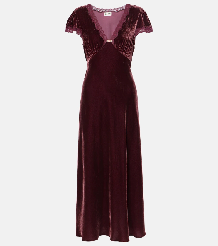 Clarice lace-trimmed velvet midi dress in burgundy - Rixo | Mytheresa