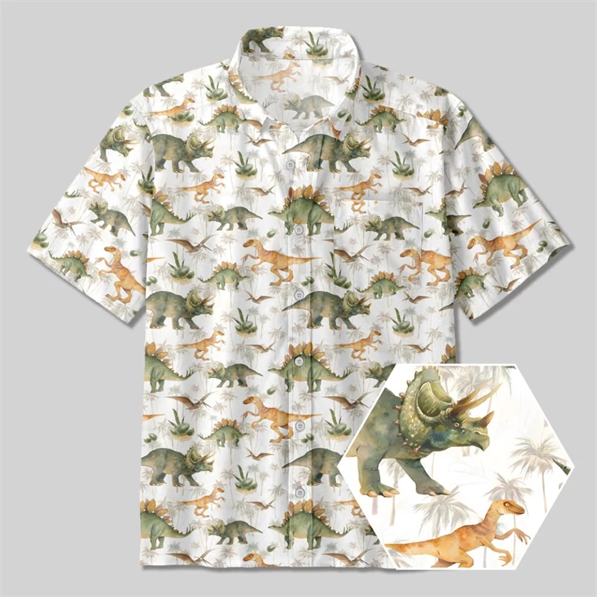 Geeksoutfit Ancient Dinosaurs Button Up Pocket Shirt for Sale online