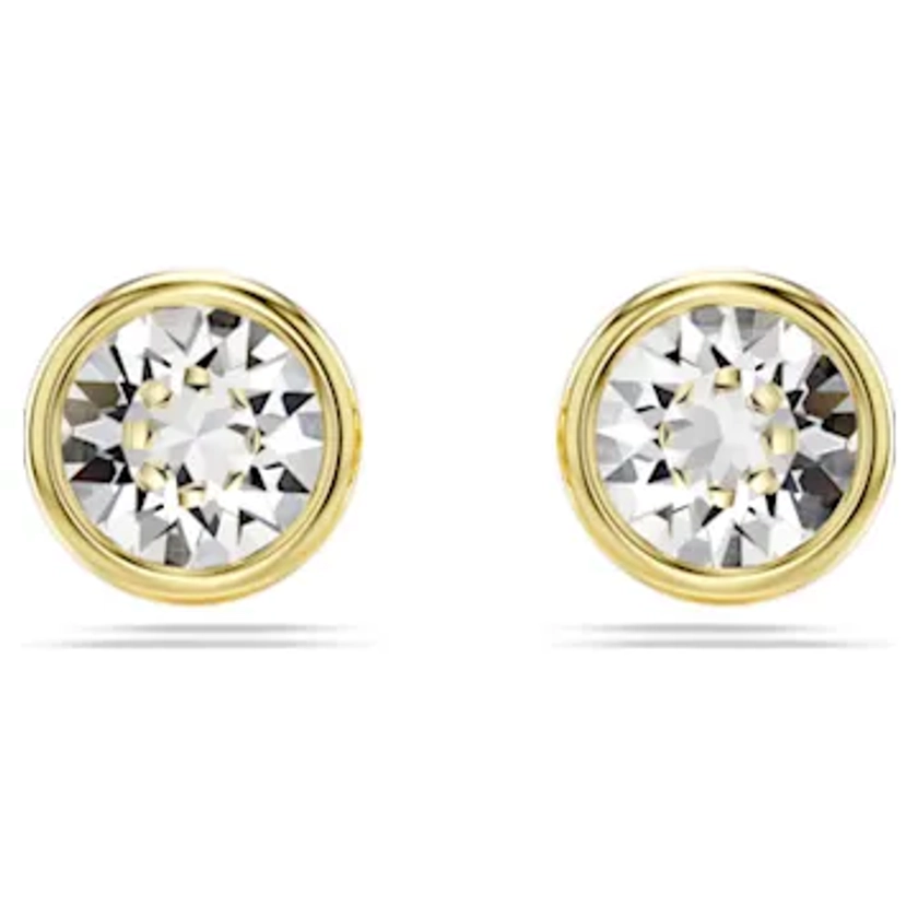 Imber stud earrings, Round cut, White, Gold-tone plated