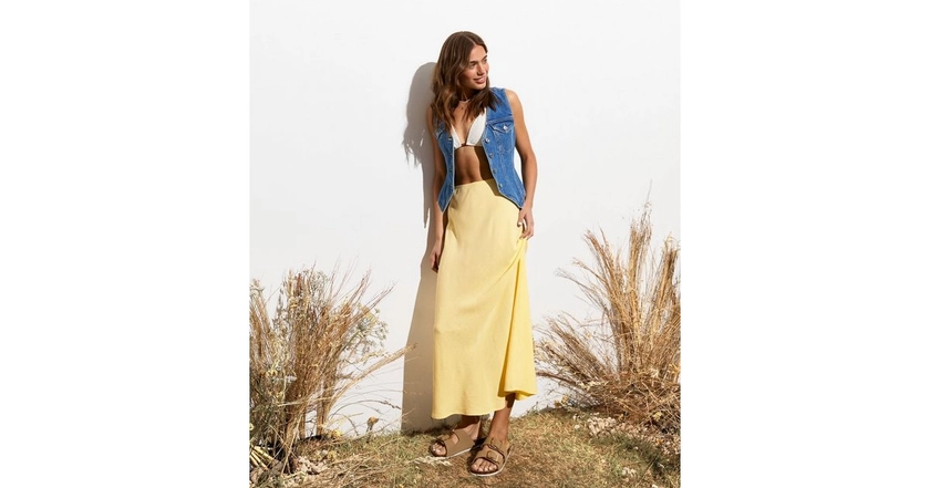 Pale Yellow Bias Cut Midi Skirt | New Look