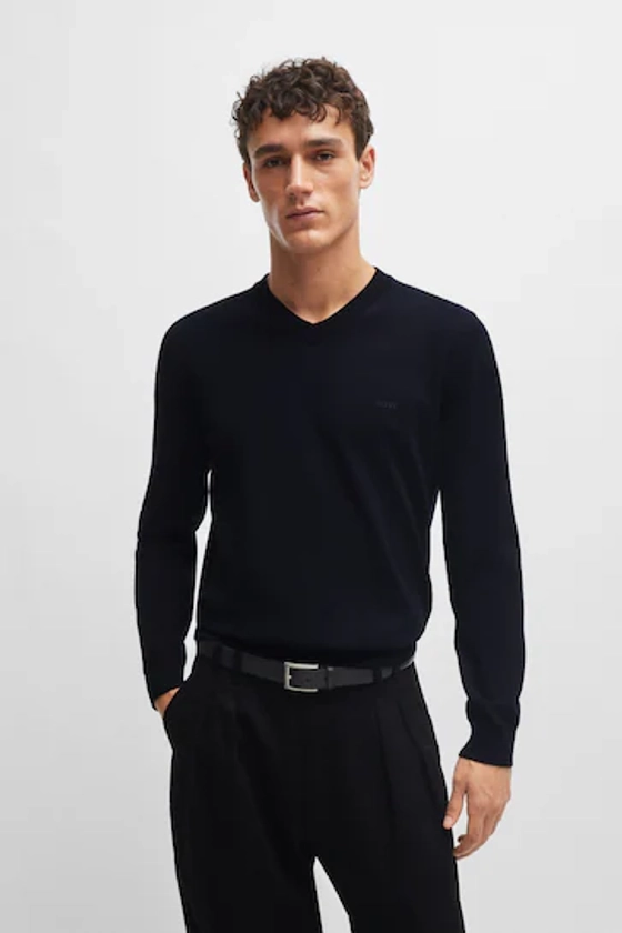 Buy BOSS Blue V-Neck Sweater in Cotton With Embroidered Logo from the Next UK online shop