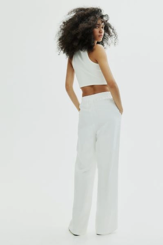 Pantalon en lin mélangé avec taille élastique - Beige clair - FEMME | H&M FR