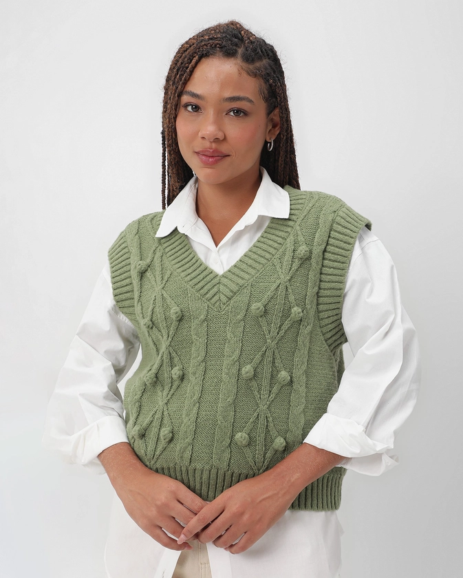 Colete feminino de tricot texturizado verde | Pool by Riachuelo