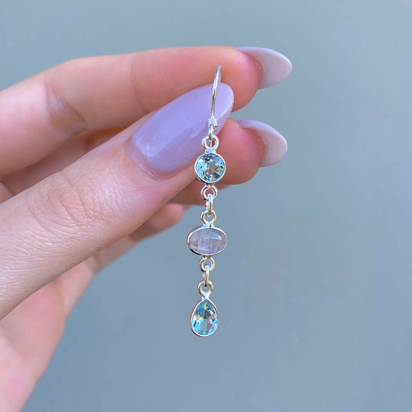 Moonstone and Blue Topaz Earrings - Jewellery
