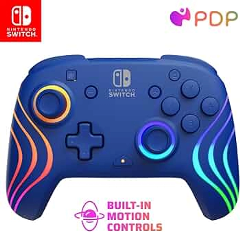 PDP Afterglow Wave Wireless Pro Controller with Full Motion for Nintendo Switch, Nintendo Switch - OLED Model, 8 RGB LED Lighting Zones, 30 Foot Range, 20 Hour Rechargeable Battery: Blue