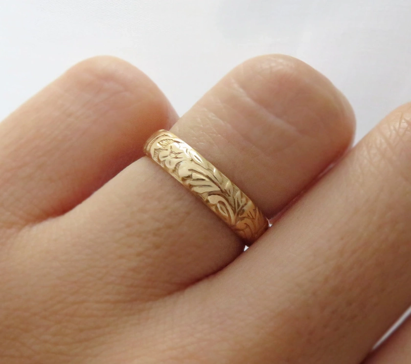 14k Gold Filled Ring, Gold Ring, Thick Gold Ring, Gold Band, Stacking Ring, Floral Ring, Simple Gold Ring, Gold Filled Ring, Thick Ring - Etsy