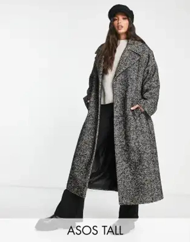 ASOS DESIGN Tall - Manteau habillé ceinturé à chevrons - Noir et blanc | ASOS