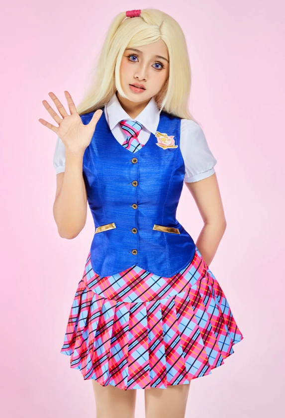 Barbara Cosplay Costume School Style Uniform Set Vest and Shirt with Tie and Pleated Skirt