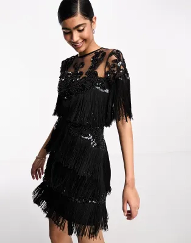 Esclusiva A Star is Born - Vestito corto decorato nero con frange | ASOS