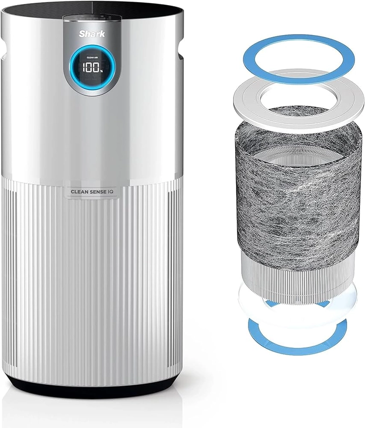 Shark HP200 Air Purifier MAX with Nanoseal HEPA, Cleansense IQ, Odor Lock, Cleans up to 1000 Sq. ft. and 99.98% of Particles, Dust, Allergens, Smoke, 0.1–0.2 Microns, White (Renewed)