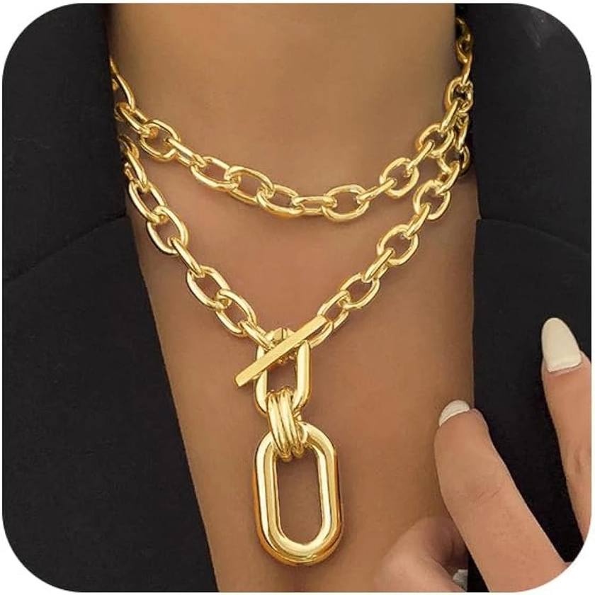 Jovono Chunky Choker Necklaces Gold Layered Necklace Chain Punk Thick Necklace Accessories for Women and Girls