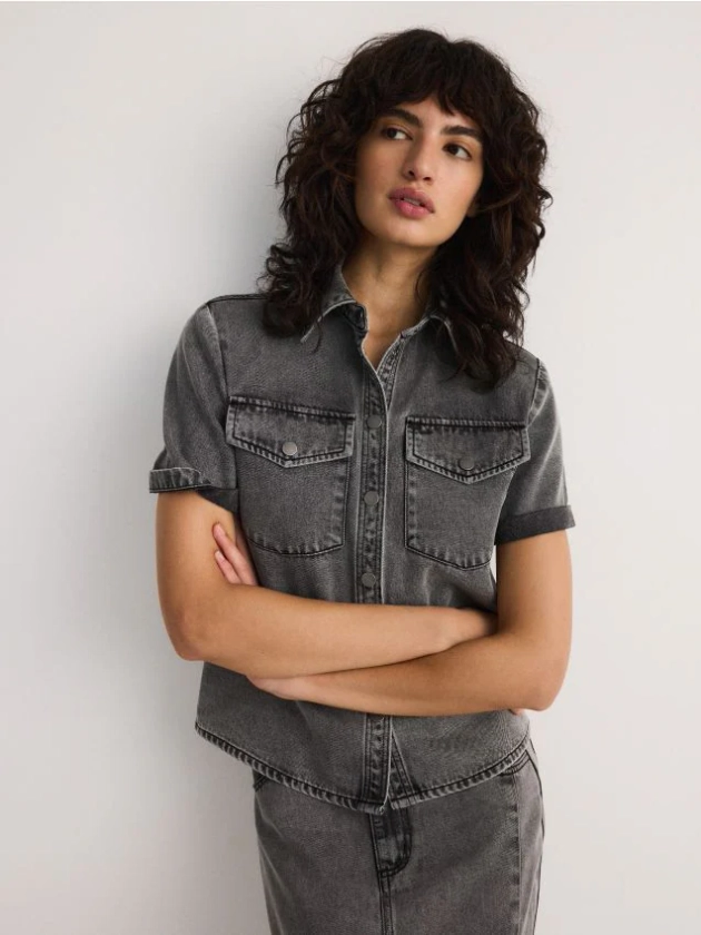 Chemise en jean effet délavé