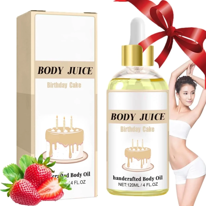 Body Juice Oil, 120ml Body Juice Oil, Wild Plus Body Oil Peach Perfect, Body Juice Oil Scent Strawberry, Body Juice Oil Peach for Women, Hand crafted Body Oil (Birthday Cake)