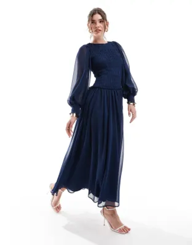 ASOS DESIGN - Robe mi-longue à corsage froncé - Bleu sarcelle