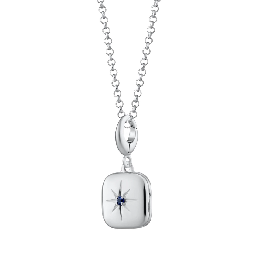 Sterling Silver Star Locket Necklace With Blue Stone by Lily Charmed