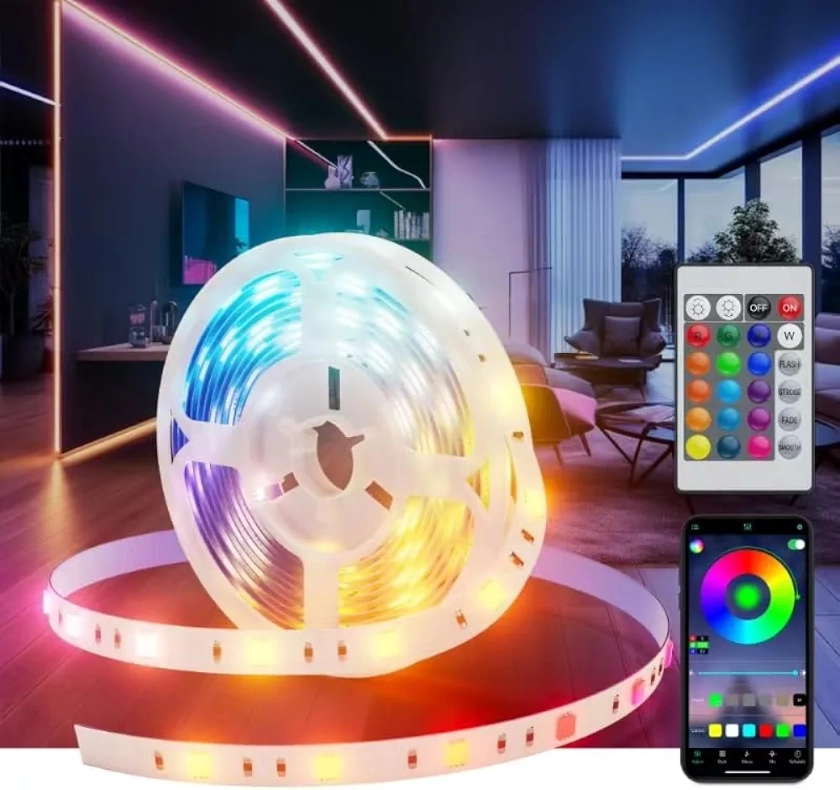 Lphianx Bandes lumineuses LED pour chambre à coucher, 15,7 m, découpable, mode synchronisation de la musique, changement de couleur, télécommande par application Bluetooth, lumières LED pour chambre,