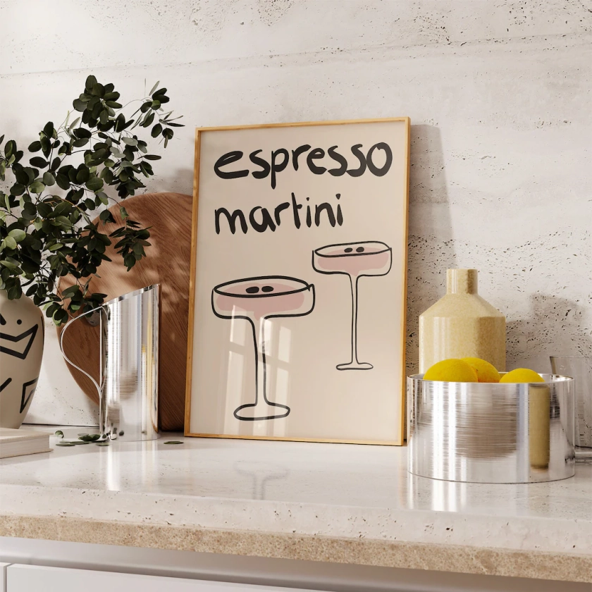 Espresso Martini Print, Alcohol Wall Art, Beige Drawing, Bar Cart Art, Cocktail Art Print, Keep Em Coming Print, Trendy Bar Cart Poster - Etsy