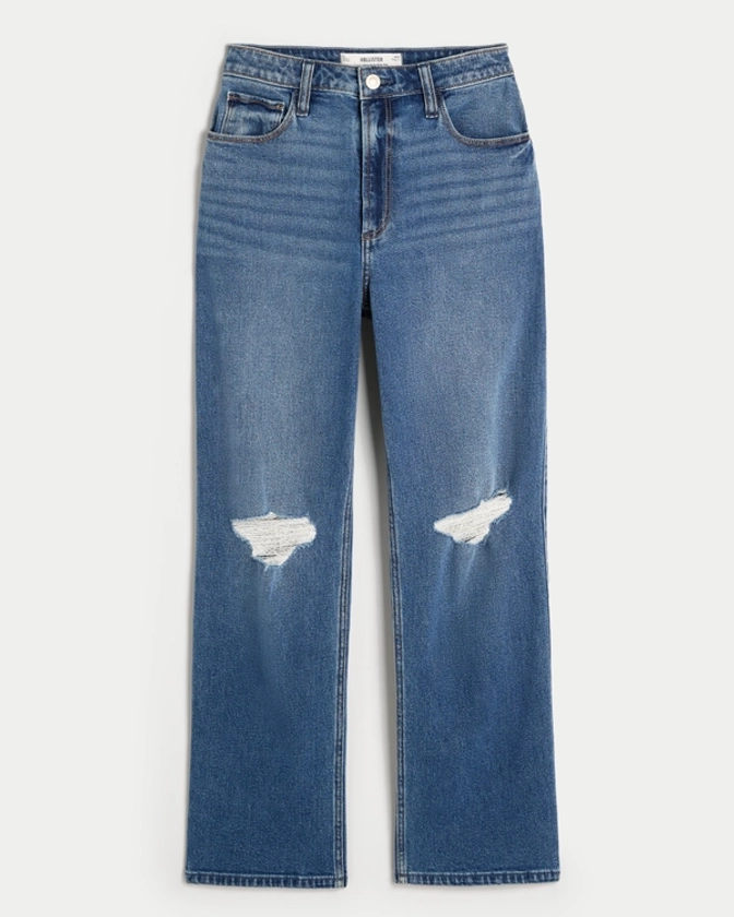 Women's Curvy Ultra High-Rise Ripped Medium Wash Dad Jeans | Women's Bottoms | HollisterCo.com