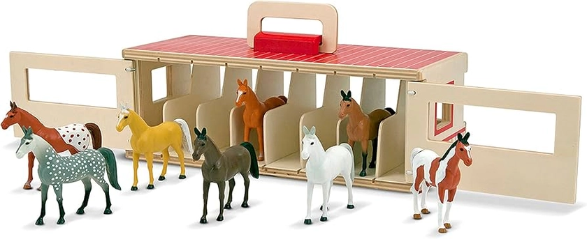 Melissa & Doug Showpaardenstal met 8 speelpaarden, rollenspel, houten speelgoed om te spelen voor kinderen, 3+, cadeau voor jongens of meisjes