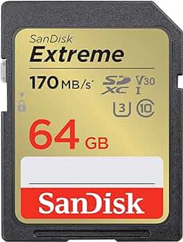 SanDisk 64 Go Extreme carte SDXC + RescuePRO Deluxe, jusqu'à 170 Mo/s, UHS-I, Classe 10, U3, V30