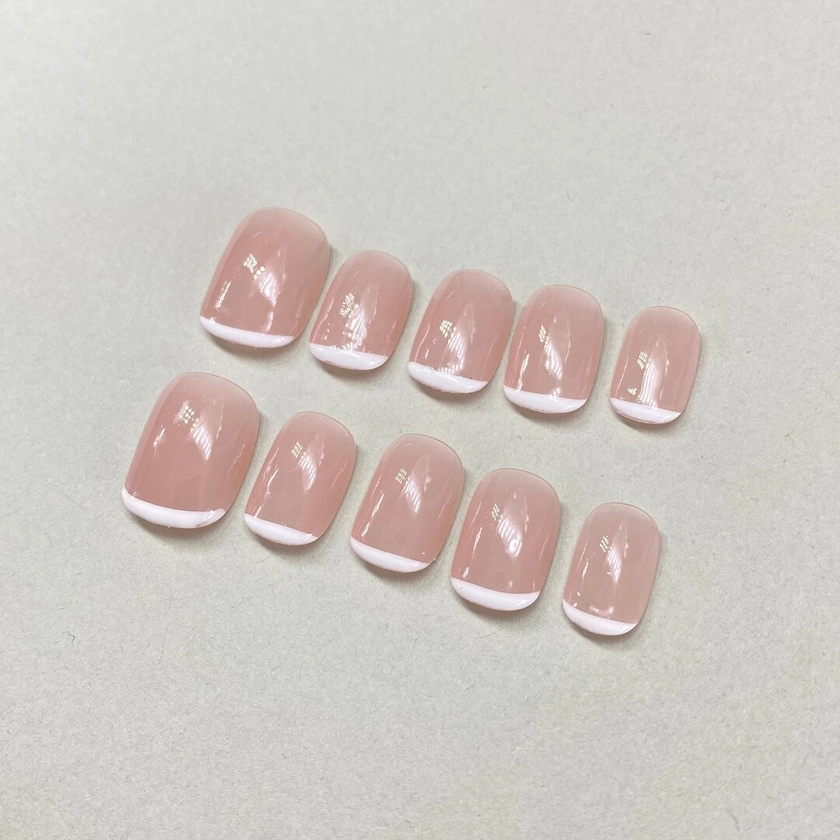 Simple French Pink Gel Nails 100% Handmade Nails Press on Nails Nail Art Hand Painted Nails Short Medium Oval Round Nails - Etsy