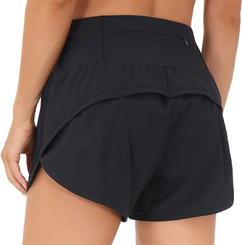 THE GYM PEOPLE Womens High Waisted Running Shorts Quick Dry Athletic Workout Shorts with Mesh Liner Zipper Pockets (Black, Medium) at Amazon Women’s Clothing store