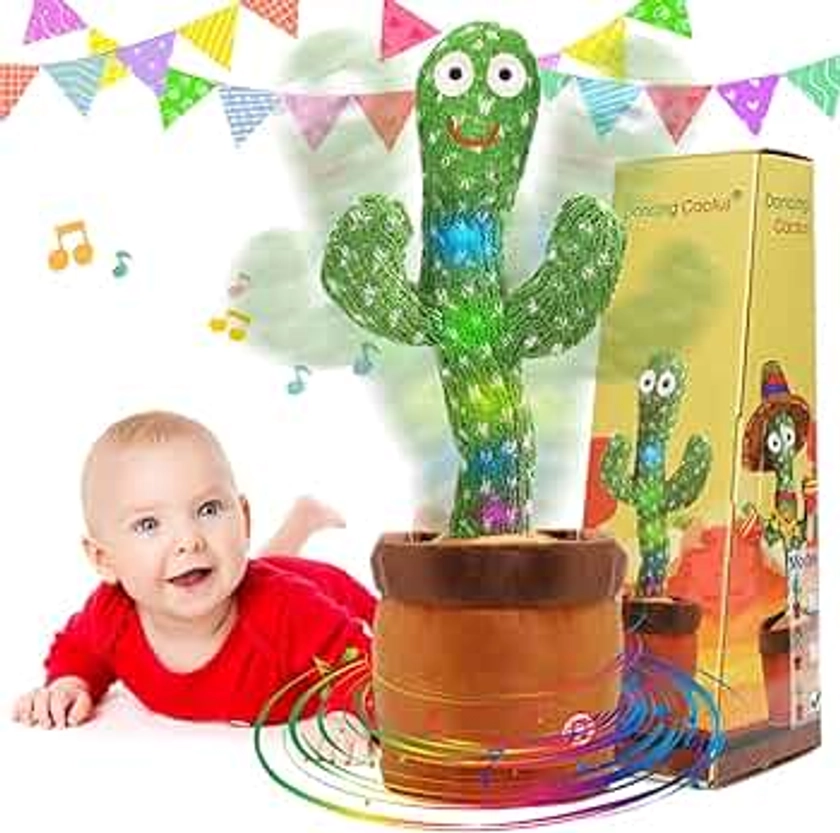 Emoin Dancing Cactus Toy Cute Plushies, Talking Cactus Baby Toy 0-6 Months Wriggle Singing 120 English Hit Song Sensory Musical Toy for Babies 6-12 1-3 4+ Year Old for Girls Boys