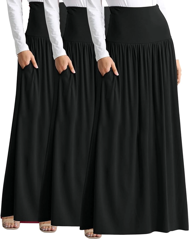 3 PK Maxi Skirts for Women Ankle Length Skirt Casual Long Skirt High Waisted Maxi Skirt Reg and Plus Size Skirt Long Skirt