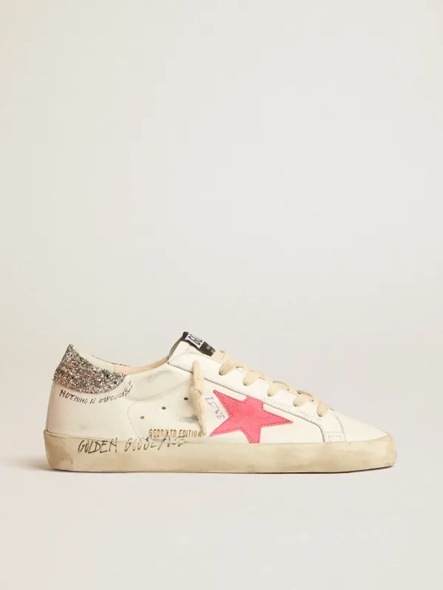 Super-Star LTD with fluorescent lobster suede star and glitter heel tab | Golden Goose