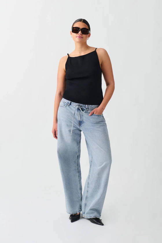Tie waist baggy jeans - Blauw - Dame - Gina Tricot