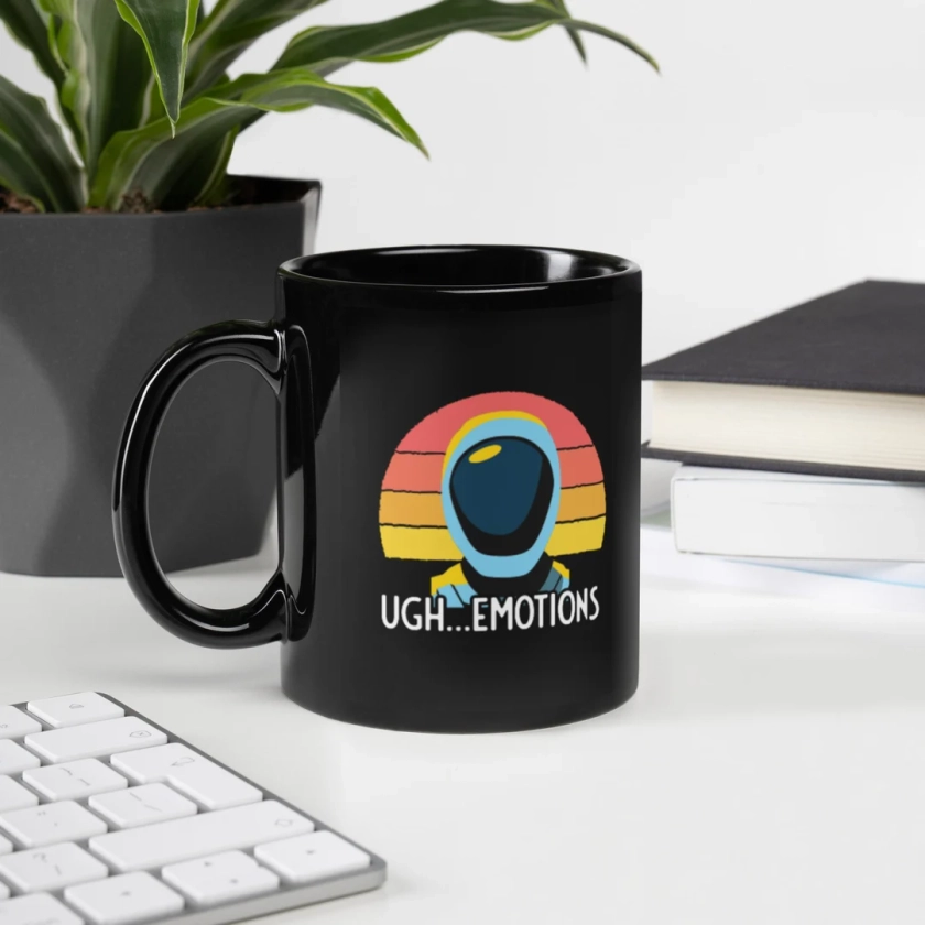 Murderbot Diaries SecUnit Quote "Ugh...Emotions" Black Glossy Mug