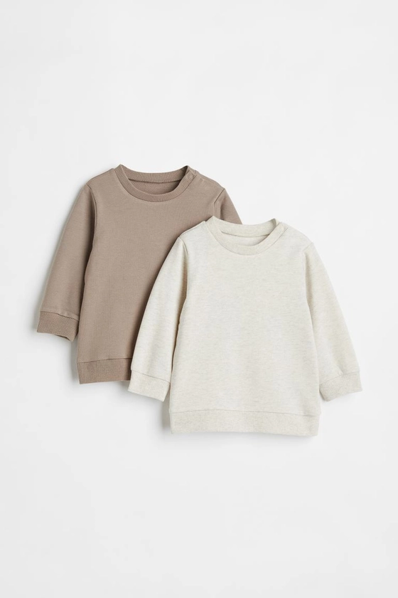 Lot de 2 sweats en coton - Taupe/écru chiné - ENFANT | H&M FR