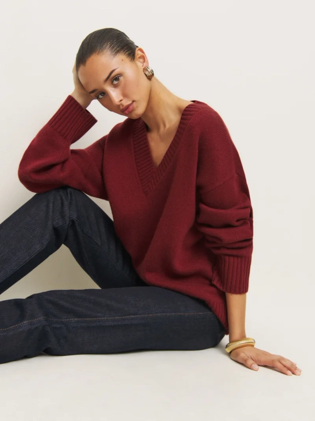 Jadey Cashmere Oversized V-neck Sweater