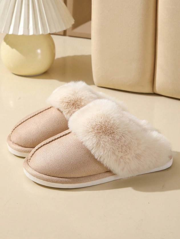 New Thick Woolen Home Slippers, Men's And Women's Warm And Comfortable Anti-Slip Indoor Slippers With Closed Toes