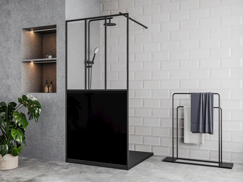 Paroi de douche à l'italienne noir mat style atelier, 100 x 200 cm, URBANIK