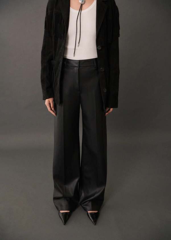 Wide leg faux leather pants - Women | MANGO USA