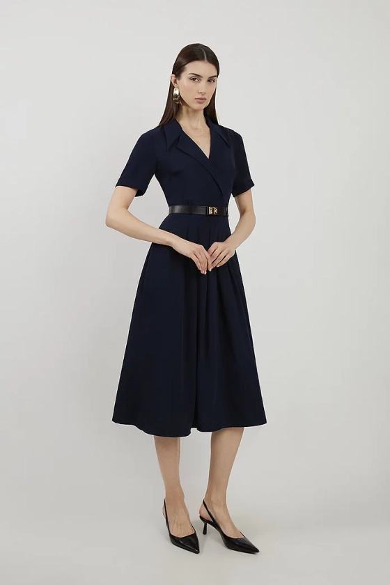 Soft Tailored Belted Midi Dress